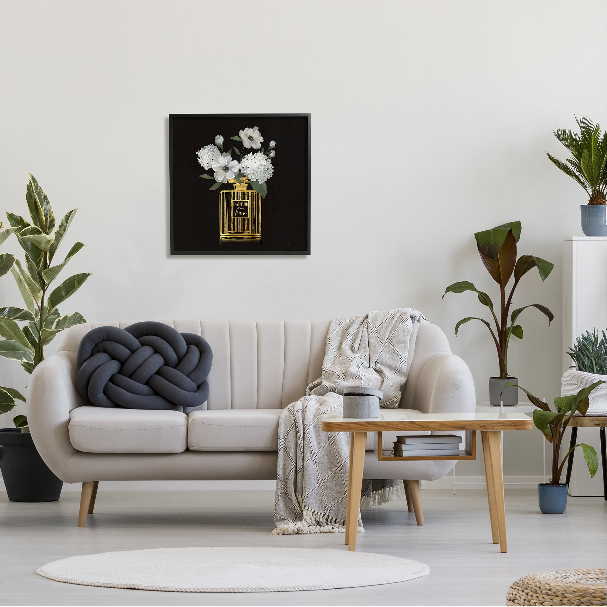 Stupell Industries Chic Perfume Blossoms Botanical & Floral Painting Black Framed Art Print Wall Art, 24 x 24