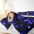 thumbnail image 4 of Manfei Black Blue Square Full Size Comforter Sets for Boys, Rectangle Geometric Bedding Comforter Set, Futuristic Abstract Reversible Bedding Sets, Lightweight Room Decor, 3 Pieces, 4 of 8