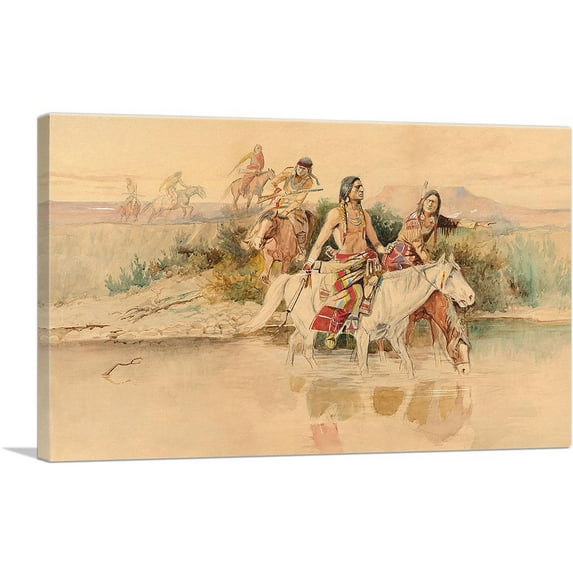 ARTCANVAS War Party 1895 Canvas Art Print by Charles Marion Russell - Size: 18" x 12" (1.50" Deep)