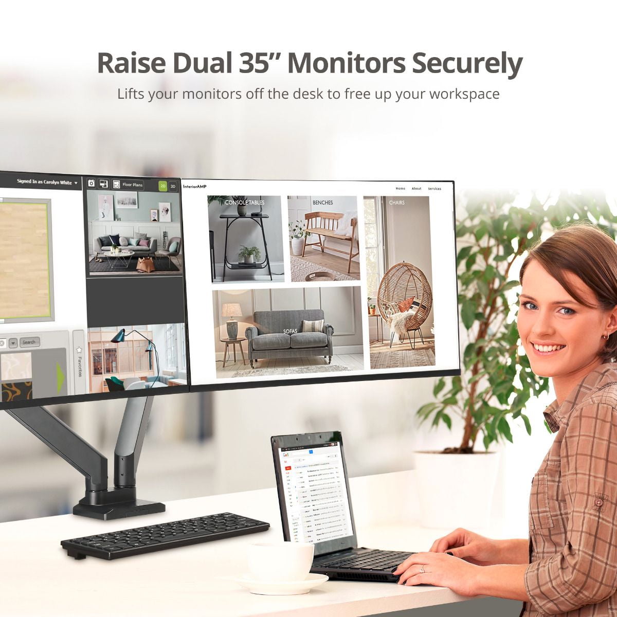 SIIG CE-MT3011-S1 Dual Monitor Aluminum Heavy Duty Premium Aluminum Gas Spring Desk Mount - Black