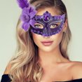 thumbnail image 5 of Unique Bargains 1 Pce Masque Demi-Visage en Plumes d'Autruche pour Fête Masquée Violet, 5 of 5