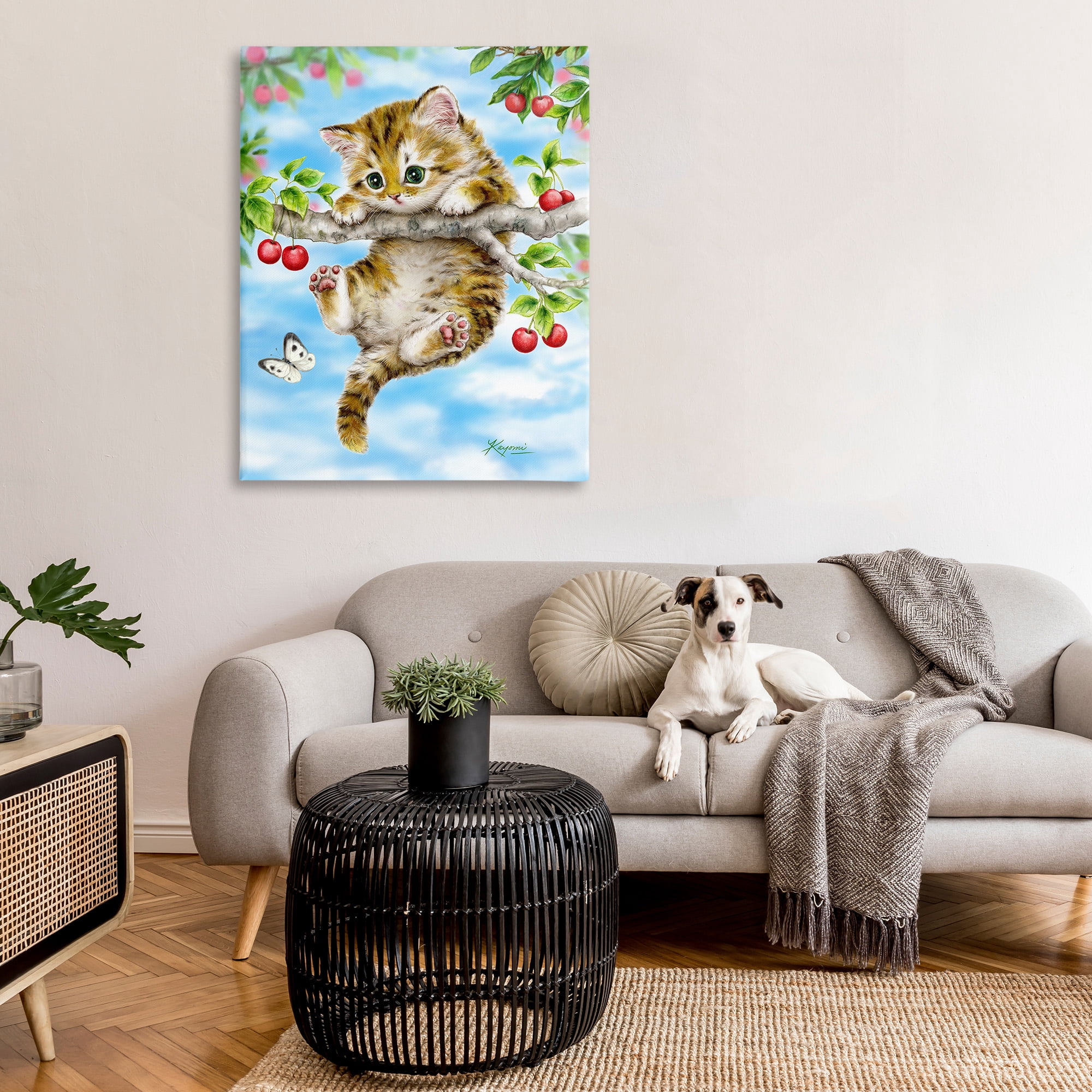 Stupell Industries Kitten Chasing Butterfly Animals & Insects Painting Gallery Wrapped Canvas Art Print Wall Art, 36 x 48