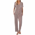 thumbnail image 6 of Cavosen Button up Pajamas for Women Set 2 Piece Soft Sleepwear Short Sleeve Collar Shirts Long Pants Nightwear Striped Loungewear with Pocket Casual House Pjs Outfits Brown S, 6 of 6