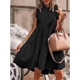 thumbnail image 3 of Mini vestido de mujer con volantes y cuello redondo sin mangas con lunares vestido de túnica plisada Abanopi Negro/XX-grande, 3 of 7