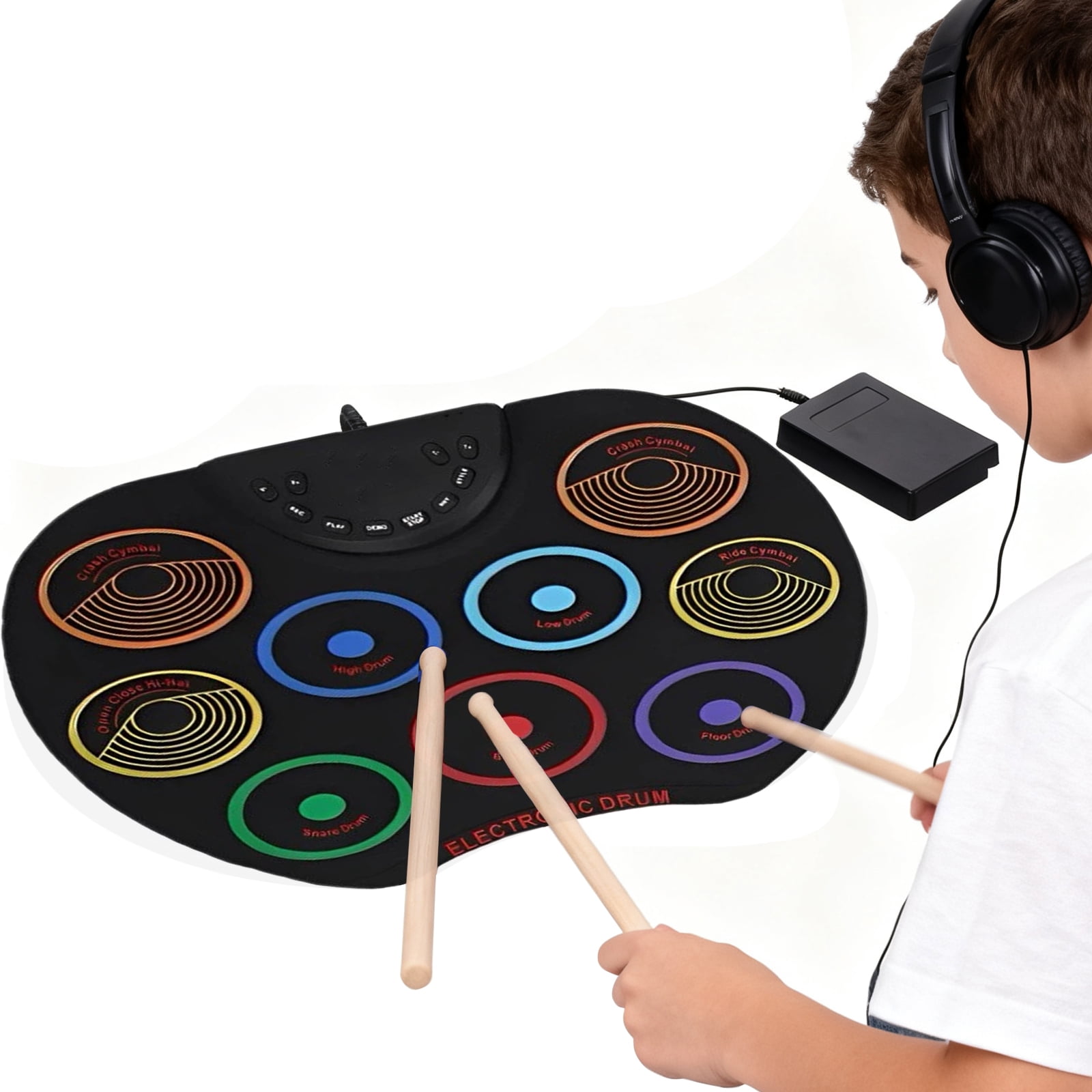 HUISZJ Electronic Drum Set, Flexible Roll-Up Drum Kit with USB Cable, Portable Colored Hand Rolled Drum Pad Percussion Instrument