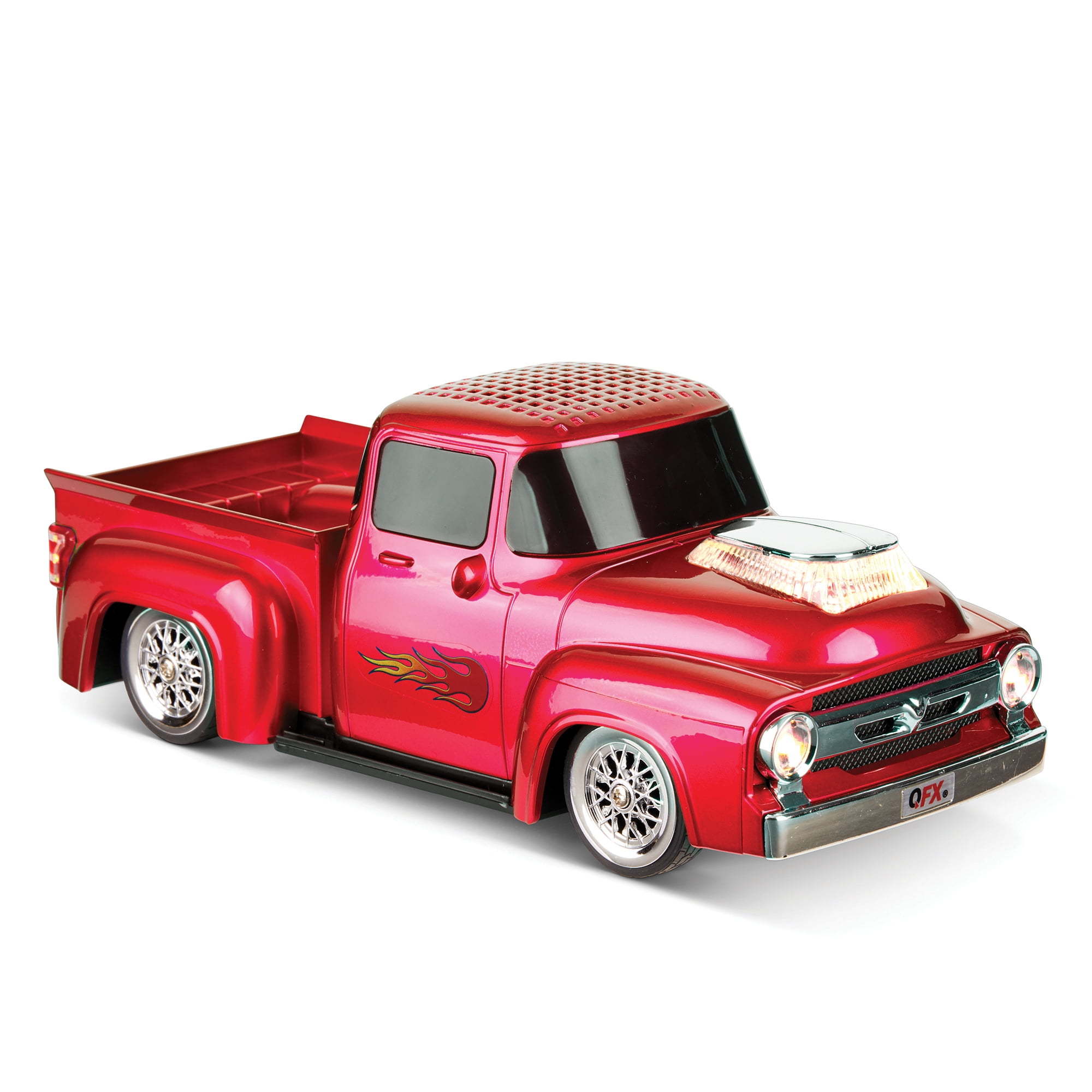 QFX BT-1956 RETRO TRUCK DUAL 2” BLUETOOTH SPEAKER WITH BASS RADIATOR AND ON-THE-GO LED LIGHTS (Red)