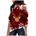 thumbnail image 2 of Womens Christmas Sweatshirt Long Sleeve One Shoulder Festive Reindeer and Snowflake Print Pullover Sweatshirts, 2 of 5