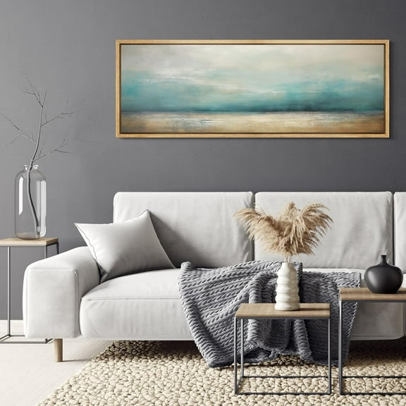 IDEA4WALL Extra Large Framed Canvas Print Wall Art Abstract Coastal Serene Ocean Horizon Digital Art Nature Wilderness Seascape Wall Decor Oversized Artwork Relax/Calm for Rooms - 60"x20"