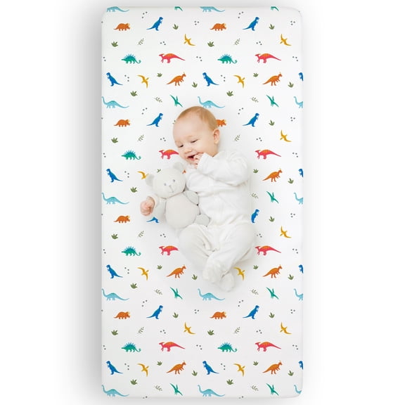 Wildkin Kids Fitted Crib Sheet for Boys and Girls, Features Vibrant, Playful Olive Kids Designs, 100% Cotton (Jurassic Dinosaurs)