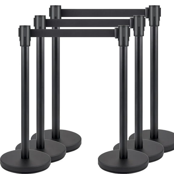 ChaoLink 6 Packs Black Crowd Control Stanchions with Retractable Belts – 6.5 ft Height Barriers for Store Queues, Easy Assembly
