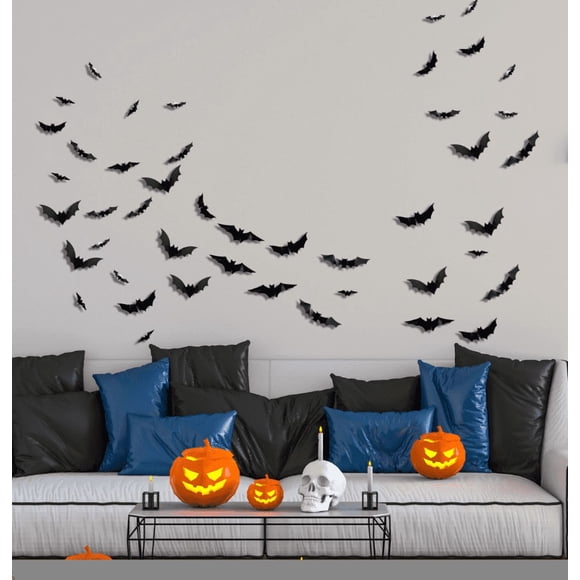 Uuiauoio 12 pcs Halloween LED Night Light Bats Glow in the Dark Wall Stickers, Adhesive PVC Flying Bat Decor for Window Door Garage Indoor Outdoor Spooky Party Decoration