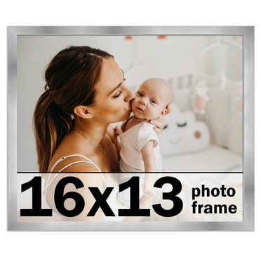 16x13 Frame Silver Stainless Steel Solid Wood Picture Frame | 0.75 Inch Moulding Width | Includes