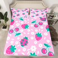 thumbnail image 2 of Manfei Sweet Cherry Strawberry Bed Sheets,Cartoon Wild Ladybug King Sheets,Pink Cyan White Sheet Set For Girls Kids,Microfiber Bedroom Decor,4-Piece, 2 of 7