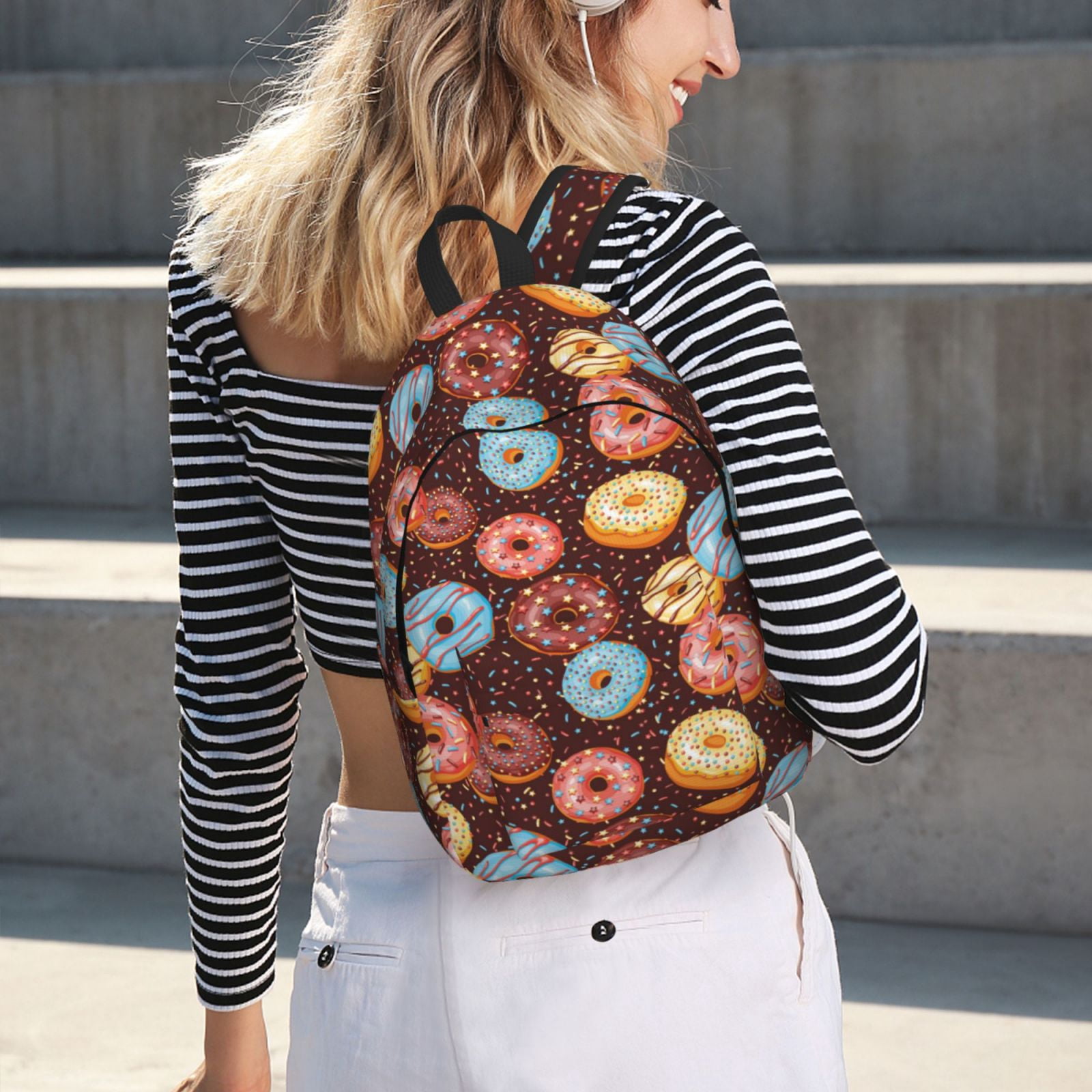 Travel Laptop Backpack - Donut Print No.9038 Lightweight Canvas Backpack, Wear Resistant Computer Backpack Bag Fit {sizeName} Laptop for Men Women with Adjustable Padded Shoulder Straps