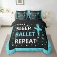 thumbnail image 2 of jejeloiu Ballet Girls Bedding Comforter Set 7 Pieces,Glitter Love Print Full Bedding Set,Cyan Black Fitted Sheet Flat Sheet For Child,Microfiber Bedroom Decor Reversible, 2 of 8