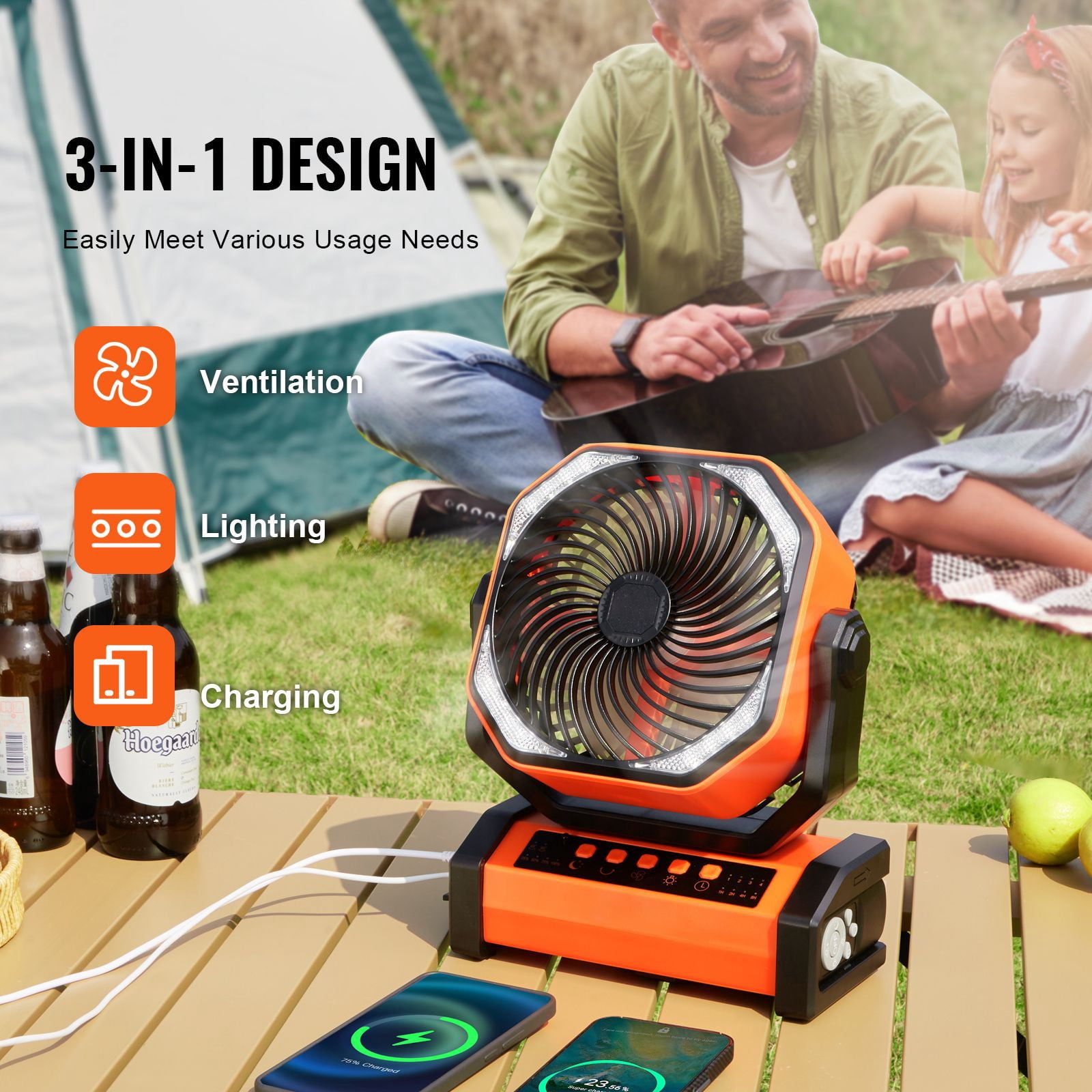 90° Portable Fan Rechargeable 9 Inch, 4 Speeds Adjustable & 45°/90°Automatic Swivel & Timer, High-Quality Battery, Thoughtful, for home garage workshop dryer and utility ventilation use
