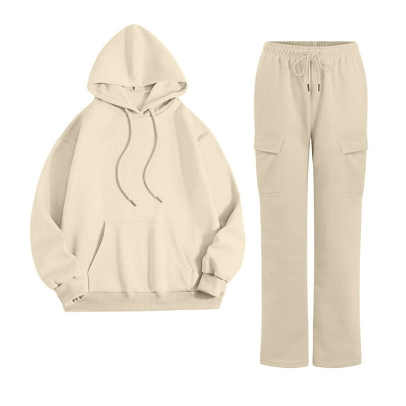 NMMUED Sweat Set for Women Tracksuit for Women Hoodie and Sweatpants Set for Women Fall Outfits Jogger Sets for Women 2 Piece, Beige L