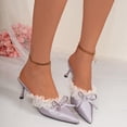 thumbnail image 5 of Samdudou Heels for Women Dressy Closed Toe Pointed Front Slip On Mules Low Kitten Heel Ruffled Sheer Mesh Organza Trim Dainty Bowknot Detail Wedding Evening Bridal Shoes, 5 of 9