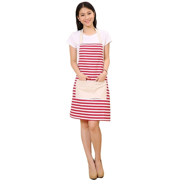 Hyzrz Canvas Kitchen Aprons with Pocket for Women Girls Chef Apron for Cooking Grill and Baking(Red Stripe)