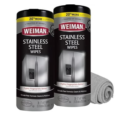 Weiman Stainless Steel Cleaner and Polish Wipes Bundle with Microfiber Cloth-Removes Fingerprints, Water Marks and Grease from Appliances - Works Great on Refrigerators, Ovens, and Grills