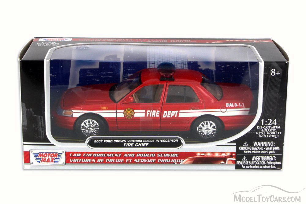 2007 Ford Crown Victoria Fire Chief, Red w/ White Stripes - Motor Max 76458  - 1/24 Scale Diecast Model Toy Car