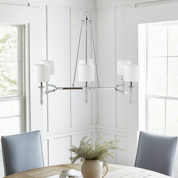 6-light Chandelier with Fabric Drum Shades Chrome See below