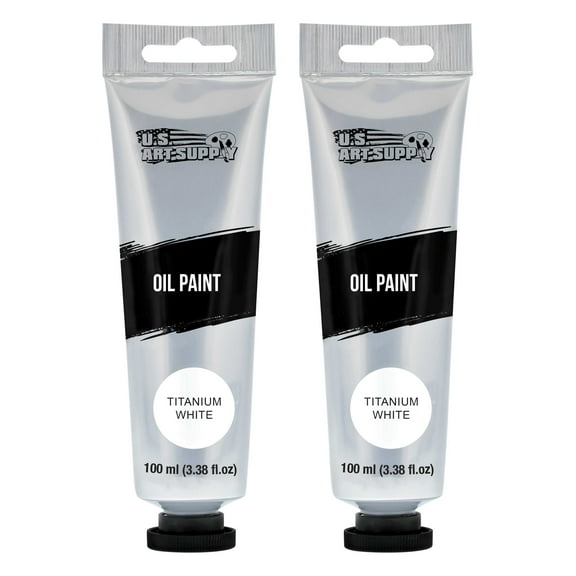 U.S. Art Supply Artists Oil Color Paint, Titanium White, 2 Extra-Large 100ml Tubes - Professional Grade, Excellent Tinting Strength, Mixable - Portrait Painting, Canvas, Wood Media