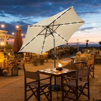 Gymax 9 ft Patio Table Market Umbrella Yard Outdoor w/ Solar LED Lights Beige