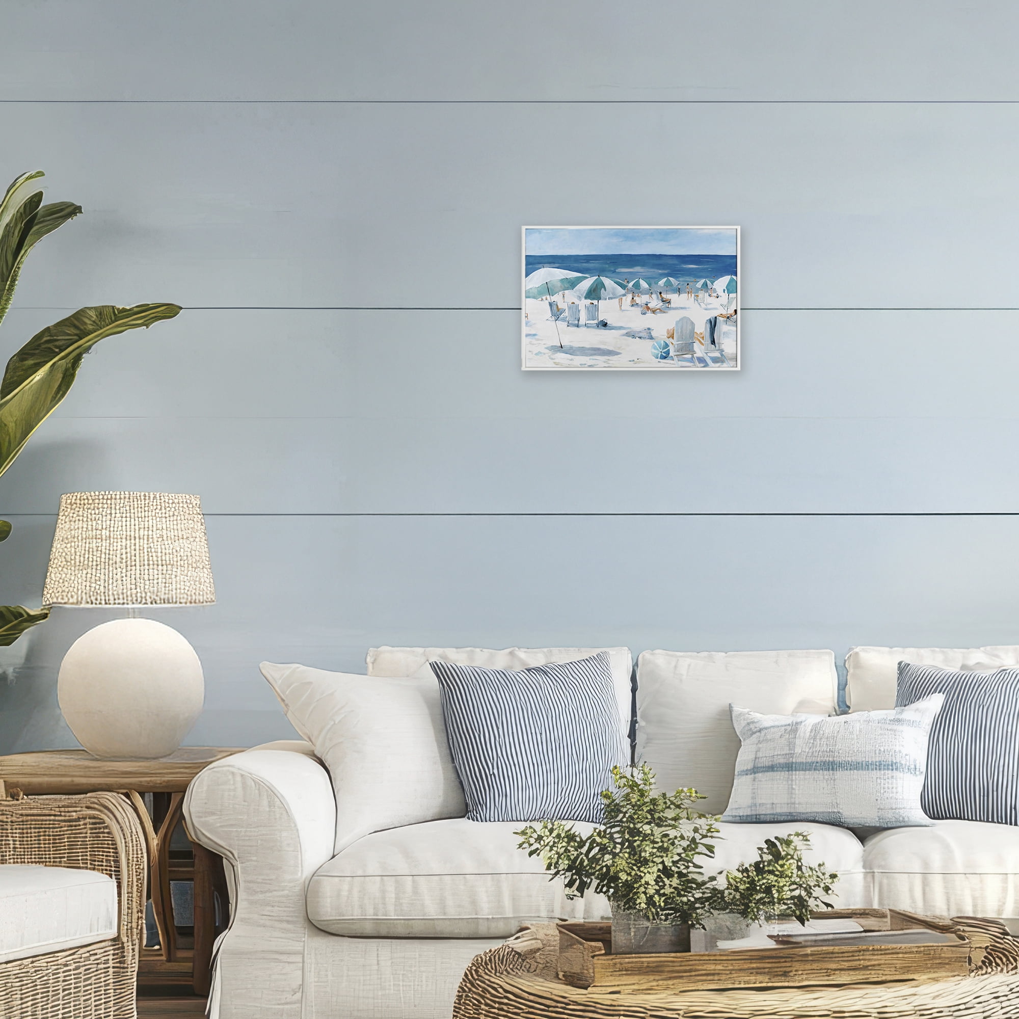 Stupell Industries Umbrella Beach Coastal Scene White Framed Giclee Art, design by Lorenzo Collective