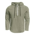 thumbnail image 3 of BiZtdJrK Men's 1/4 Zip Pullover Hoodie Athletic Workout Cotton Hooded Sweatshirts Casual Long Sleeve Linen Shirts, Army Green, XL, 3 of 4