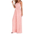 thumbnail image 2 of Jumpsuits for Women Casual Summer Cruise Spring Fashion Smocked Wide Leg Gingham Rompers with Pockets Pink, 2 of 8