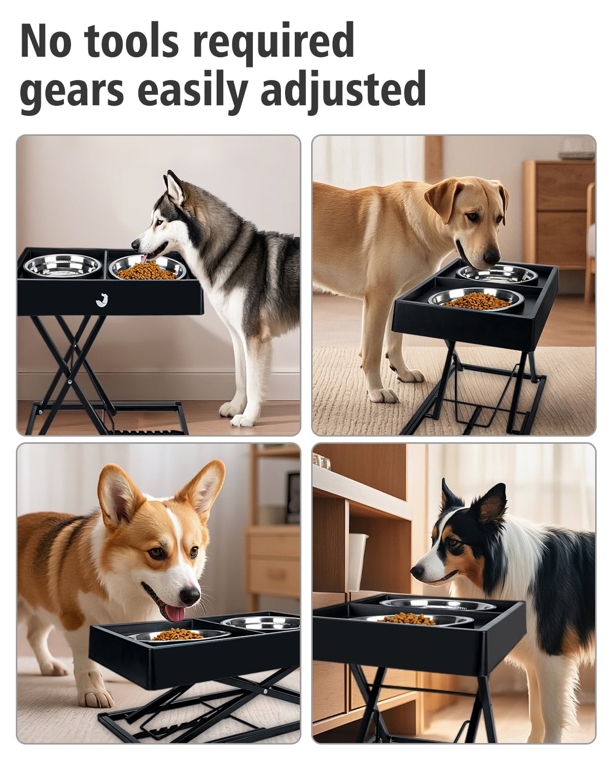 Joytale Elevated Dog Bowls Stand with 2 Stainless Steel Bowls (6 Cup/1.45L) - 8 Adjustable Heights for Medium/Large Dogs - Anti-Slip Heavy Duty Base
