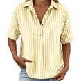 thumbnail image 6 of Polo Shirts for Women Short Sleeve Tops Striped Lapel Button Neck Shirt Causal Trip Work Going Out Summer ,S,#02 Yellow, 6 of 9