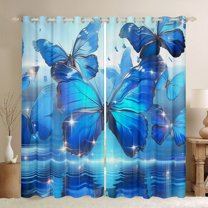 Feelyou Teens Blue Butterfly Blackout Curtains Set of 2 (52x84 Each), Glitter Stars Print Window Curtains, Dreamy Animal Theme Curtains and Drapes, Living Room Curtains Decor