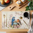 thumbnail image 2 of Birds Floral Placemats Set of 2, Farmhouse Vintage Pink Flower Leaf Washable Wipeable Table Mats for Dining Tables, Indoor Outdoor Kitchen Place Mats for Holiday Party Table Decor, 2 of 9