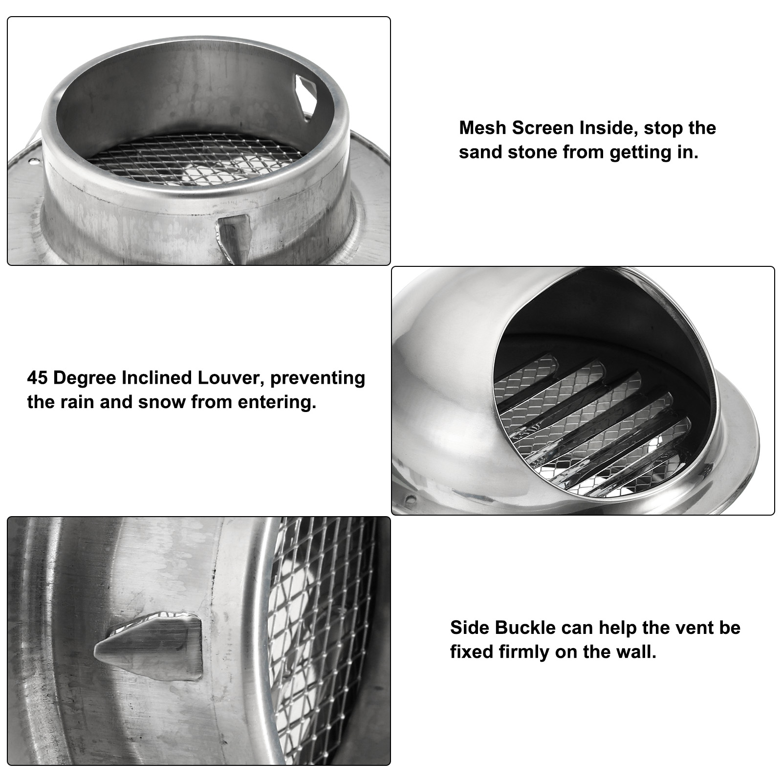 Uxcell 4" Round Soffit Air Vents, 2 Set Stainless Steel Louver Grille Vent Cover Mesh Grill Hood for Kitchen Bathroom