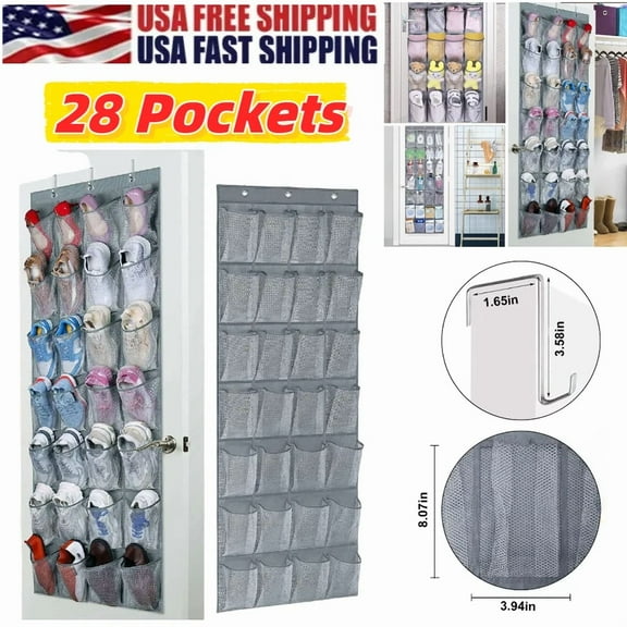 QUEST- 28 Pocket Over Door Shoe Organizer Rack Hanging Storage Holder Hanger Bag Closet