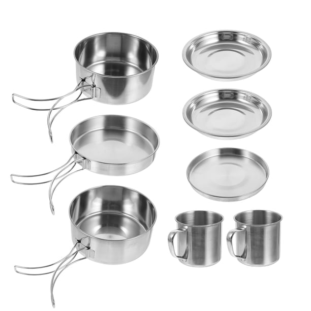 1 juego de utensilios de cocina para acampar, portátil, para picnic al aire libre, olla de acero inoxidable, sartén