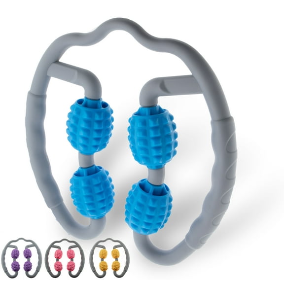 Quad Handheld Massager 360° Deep Tissue Muscle Roller Massage Ball for Muscle Pain Relief & Recovery, Cellulite and Fascia Release - Portable U Shaped Roller Trigger Point Therapy - Blue