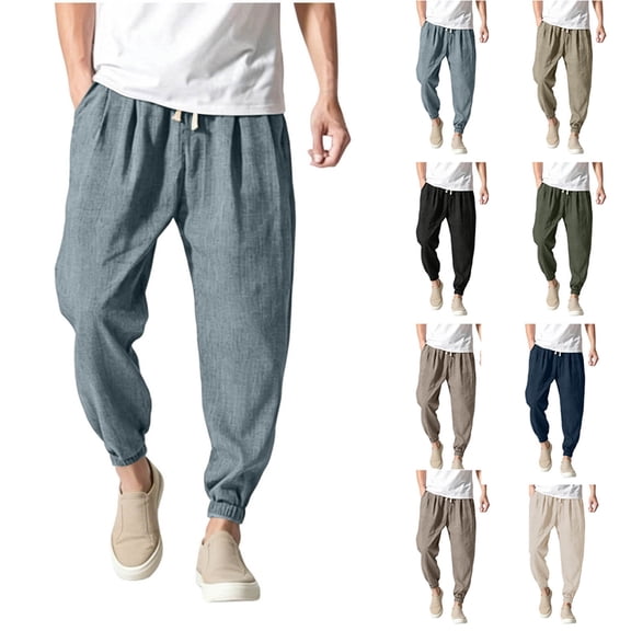Men's Big & Tall Pants Cotton Linen Yoga Golf Beach Jogger Sweat Lounge Harem Pants Cropped Trousers Size M-5XL Light Blue