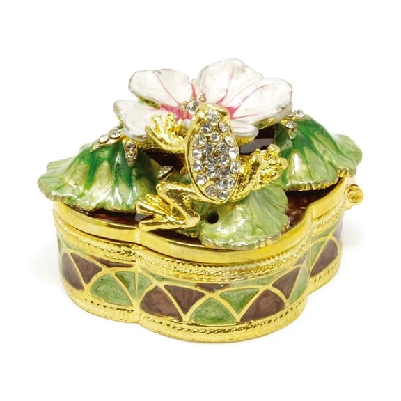 Supreme Housewares Flower Square with Crystal Glass Pewter Hinged Jewelry Trinket Box with Magnetic Closure