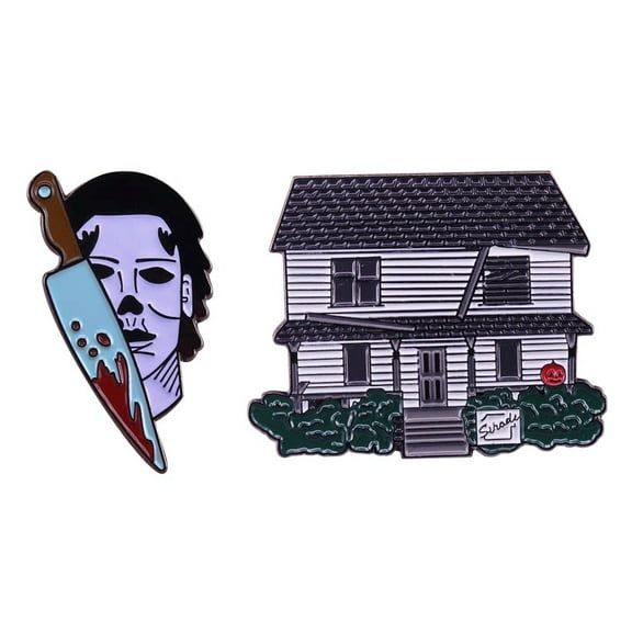 Halloween's Michael Myers Mask and House 1 Inch Tall Enamel Metal Pin Set of 2