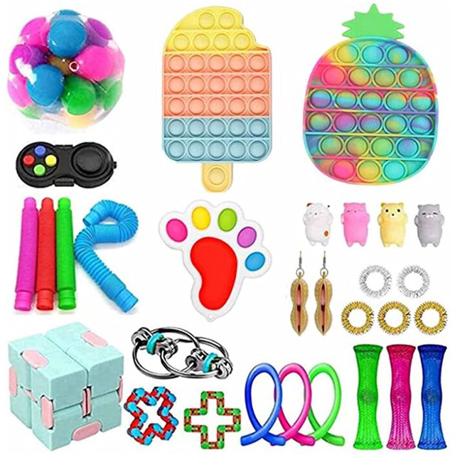 Simple Sensory Fidget Dimple Toy Keychain, Silicone Bubbles Flipping Board Toy, Stress Relief Dimple Fidget Toy for Concentration Training, Hand Exercise Educational Toy for Kids Adults (#Toy Set 08)