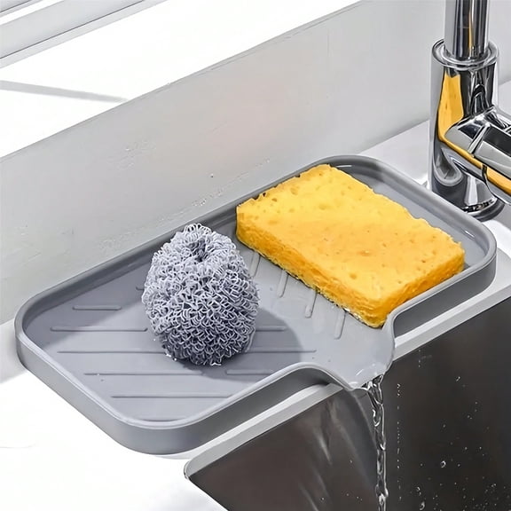 1pc Silicone Sink Splash Guard, Drain Rack & Soap Dispenser Sponge Holder Set for Faucet, Kitchen Bathroom (1-Pack)