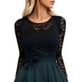 thumbnail image 3 of Landzoo Tops For Women Floral Sheer Lace Long Sleeve Crew Neck Shirt Summer Comfortable Women T Shirt Size L Black, 3 of 6