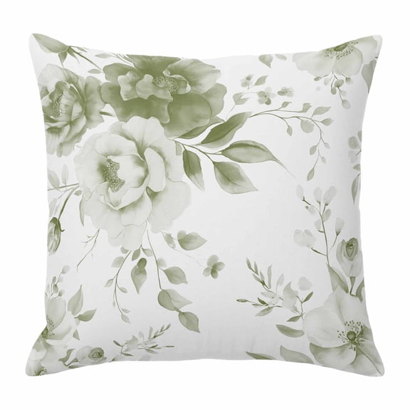 Pillow Covers 18x18 Inch, Sage Green Flower Linen Pillowcase with Invisible Zipper, Watercolor Gradient Retro Floral Decorative Throw Pillow Covers Cushion Case for Couch Sofa Bed Living Room