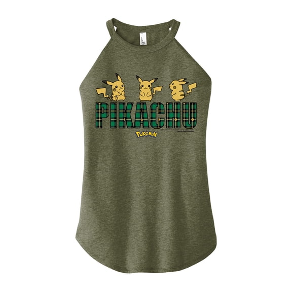 Pokémon - Plaid Pikachu - Juniors High Neck Tank Top
