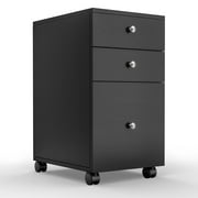 Walsunny 3 Drawer Wood File Cabinet Rolling Vertical Mobile Wooden Storage Filing Cabinet for Home Office Black