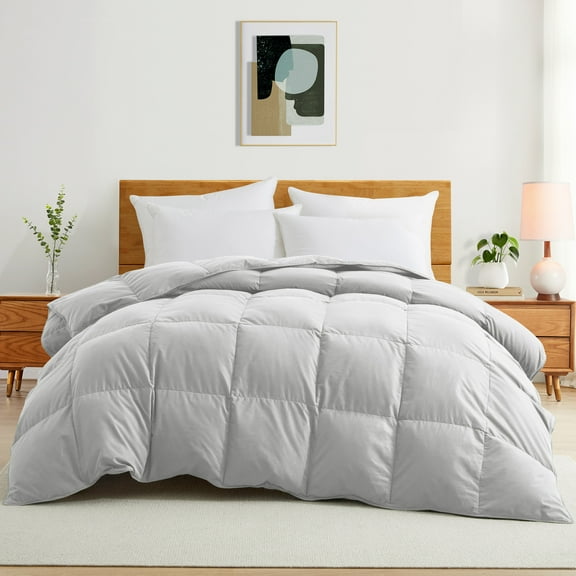 Peace Nest All Season Premium Feather Fiber and Microfiber Comforter with 360TC Ultra Soft Fabric, Light Grey, Twin
