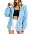 thumbnail image 4 of Ovbmpzd Zip Up Womens Sweatshirts Blue Fleece Lined Hoodie Loungewear Drawstring Waist Long Sleeve Womens Sweatshirt,XXL, 4 of 6